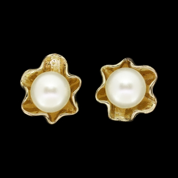 METAL BEADS WITH PEARLS - FLOWER ASYMMETRICAL - 21x18x13mm GOLD WITH WHITE - 2pcs. Without Hole