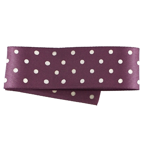 SATIN - PRINT - DOTS - 26мм PURPLE AND WHITE - 100yards(91m)