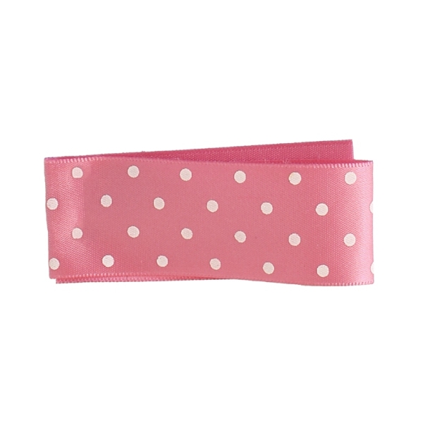 SATIN - PRINT - DOTS - 26мм PINK AND WHITE - 100yards(91m)