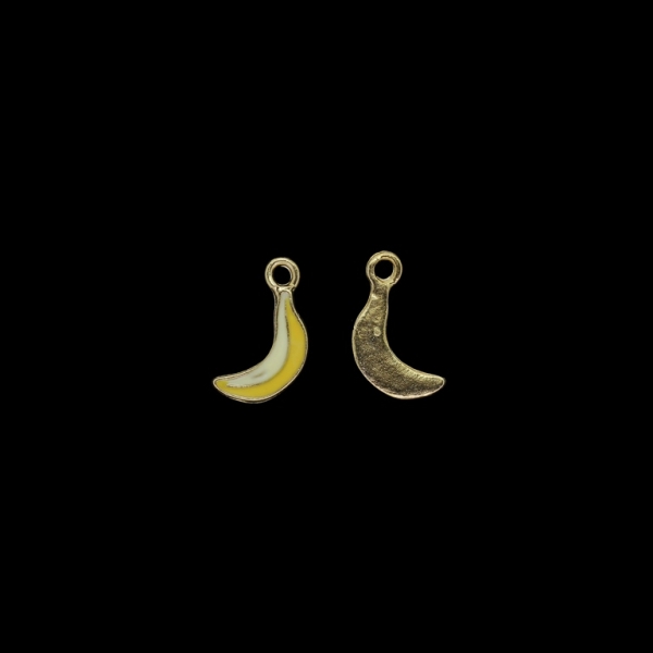 METAL BEADS WITH ENAMEL - PENDANT - BANANA 01 - 9x18x1.5mm GOLD AND YELLOW (DARK) - PACKAGE 120pcs. Hole-2.2mm