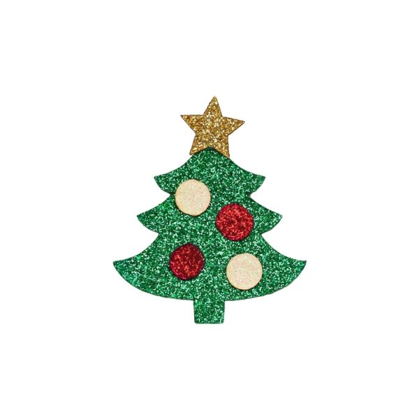 TEXTILE BEADS - FELT - CHRISTMAS TREE 05 - 41x48mm GREEN-GOLD-RED - PACKAGE 10pcs.