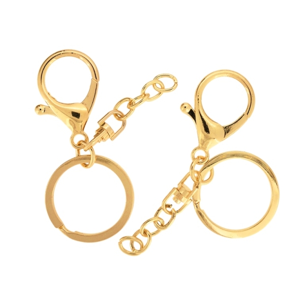 METAL KEYCHAIN FINDINGS - KIT - 30x2mm GOLD COLOR 03 - NICKEL FREE - 2pcs.