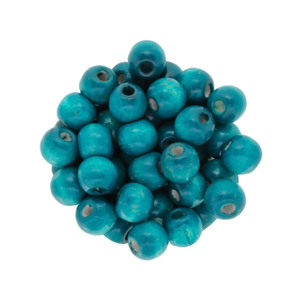 WOODEN BEADS - BALL SHAPED - 9x10mm TURQUOISE 11 - 50g Hole-4.0mm (150pcs.)