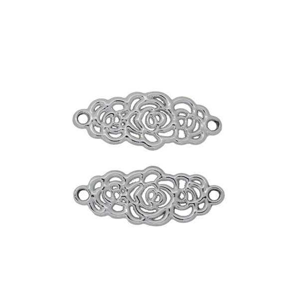 METAL BEADS - CONNECTING ELEMENT - 2 HOLES - ROSES 01 - 35x14x2mm NICKEL - 4pcs. Hole-2.4mm