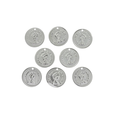 METAL ELEMENTS - IMITATION COIN FOR JEWELRY - 20mm - MODEL 03 - NICKEL COLOR - NICKEL FREE - PACKAGE 500pcs. Hole-1.5mm