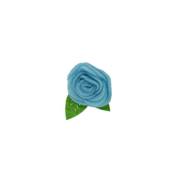 TEXTILE BEADS - FELT - ROSE WITH LEAVES 01 - 40x45mm BLUE (LIGHT) - PACKAGE 10pcs.