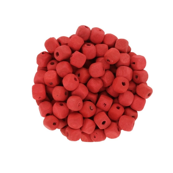 WOODEN BEADS - CUBE SHAPED - 6x6mm RED (MATTE) - 50g (600pcs.) Hole-2.0mm