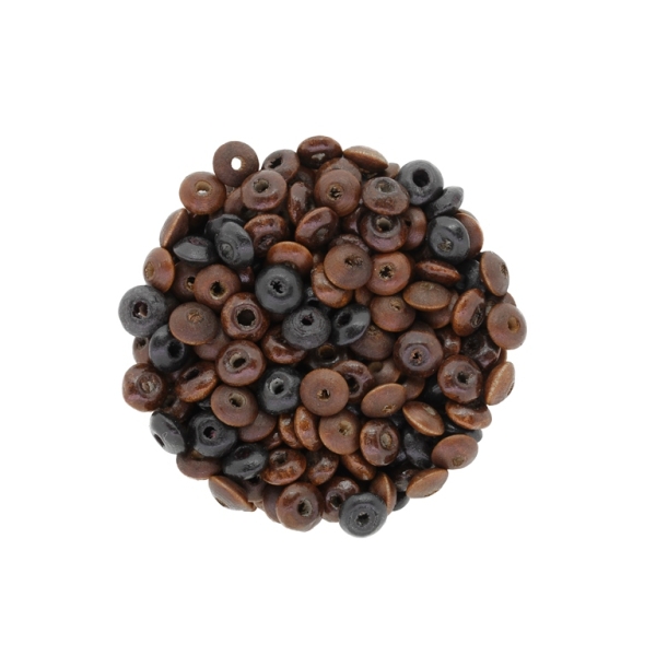 WOODEN BEADS - DONUT SHAPED 01 - 6x3mm MIX (DARK) - 50g Hole-2.0mm (1380pcs.)