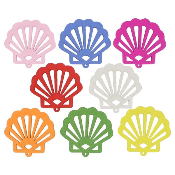 WOODEN FIGURES - LACELIKE - SEA SHELL 01 - 25x26x1.7mm MIX - PACKAGE 300pcs. Hole-1.5mm