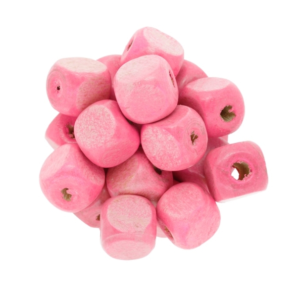 WOODEN BEADS - CUBE SHAPED - 14x14mm PINK - 50g (40pcs.) Hole-5.0mm