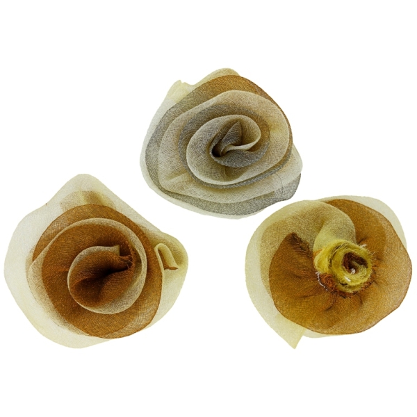 TEXTILE BEADS - ORGANZA - ROSE - 50mm BROWN 00 AND GOLD (LIGHT) - 5pcs.