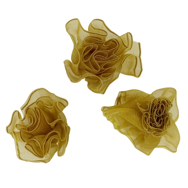 TEXTILE BEADS - ORGANZA WITH GOLD LAME - ROSE 03 - 38mm GOLD (DARK) - PACKAGE 40pcs.