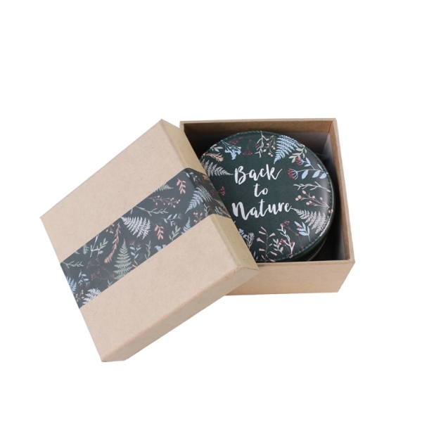 JEWELRY STORAGE BOX - FULL ROUND - FOREST LEAVES BACK TO NATURE - 12x6.5cm GREEN (DARK) - PACKAGE 3pcs.