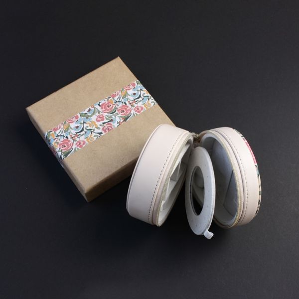 JEWELRY STORAGE BOX - FULL ROUND - SPRING FLOWERS - 10.5x6cm CREAM - PACKAGE 3pcs.