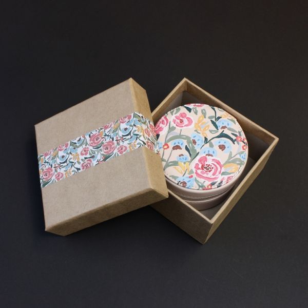 JEWELRY STORAGE BOX - FULL ROUND - SPRING FLOWERS - 10.5x6cm CREAM - PACKAGE 3pcs.