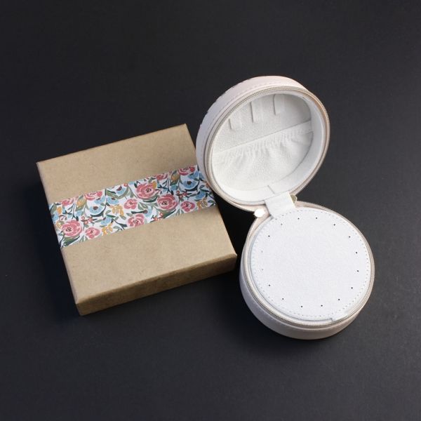 JEWELRY STORAGE BOX - FULL ROUND - SPRING FLOWERS - 10.5x6cm CREAM - PACKAGE 3pcs.
