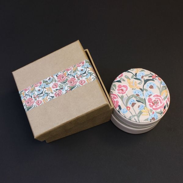 JEWELRY STORAGE BOX - FULL ROUND - SPRING FLOWERS - 10.5x6cm CREAM - PACKAGE 3pcs.
