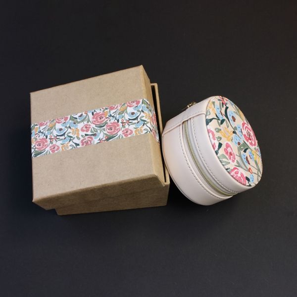 JEWELRY STORAGE BOX - FULL ROUND - SPRING FLOWERS - 10.5x6cm CREAM - PACKAGE 3pcs.