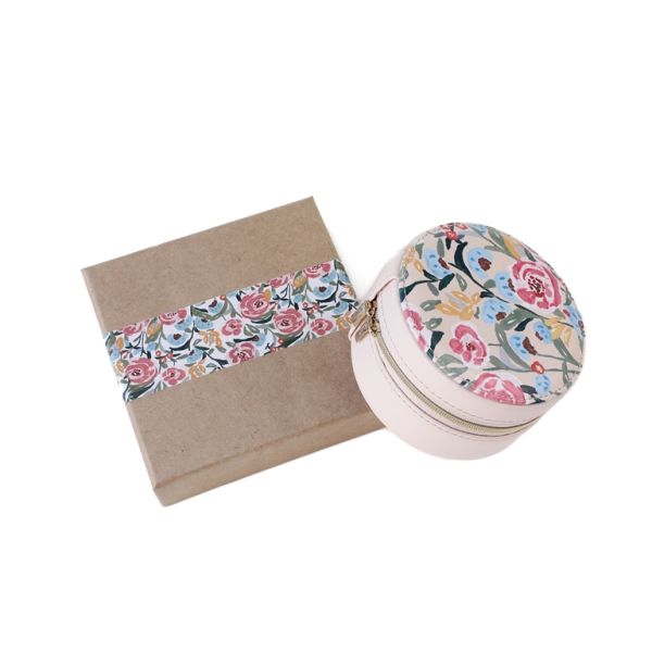 JEWELRY STORAGE BOX - FULL ROUND - SPRING FLOWERS - 10.5x6cm CREAM - PACKAGE 3pcs.