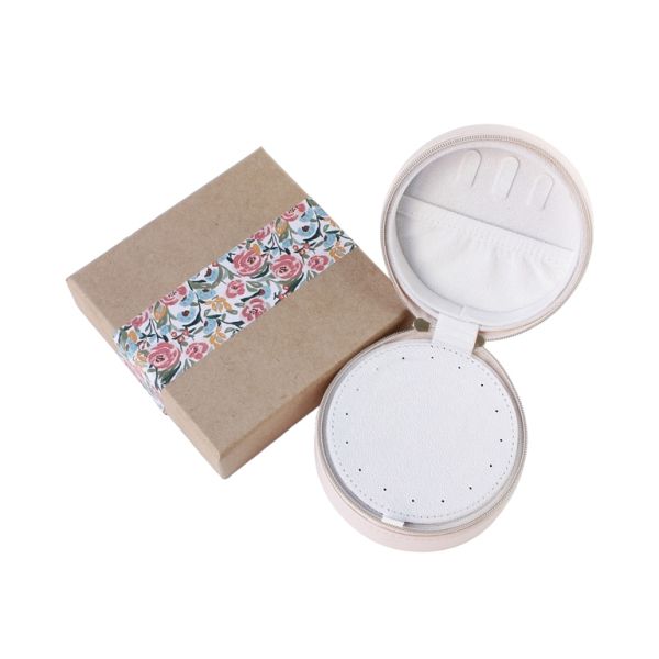 JEWELRY STORAGE BOX - FULL ROUND - SPRING FLOWERS - 10.5x6cm CREAM - PACKAGE 3pcs.
