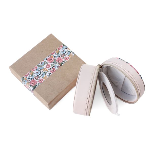 JEWELRY STORAGE BOX - FULL ROUND - SPRING FLOWERS - 10.5x6cm CREAM - PACKAGE 3pcs.