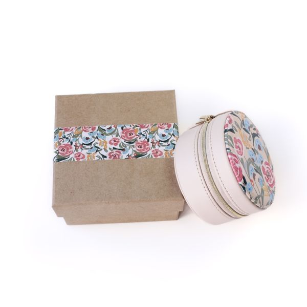 JEWELRY STORAGE BOX - FULL ROUND - SPRING FLOWERS - 10.5x6cm CREAM - PACKAGE 3pcs.