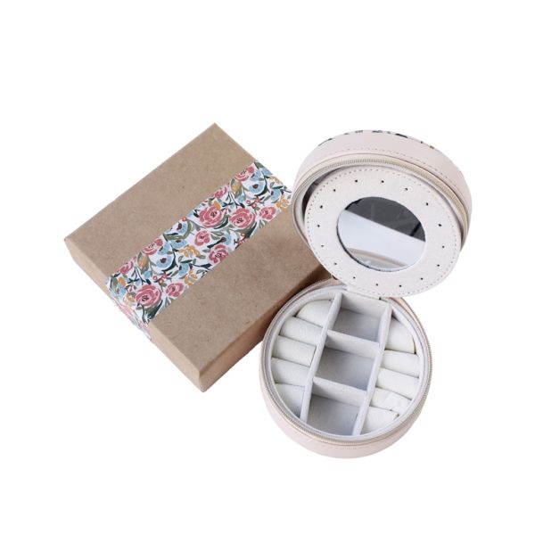 JEWELRY STORAGE BOX - FULL ROUND - SPRING FLOWERS - 10.5x6cm CREAM - PACKAGE 3pcs.