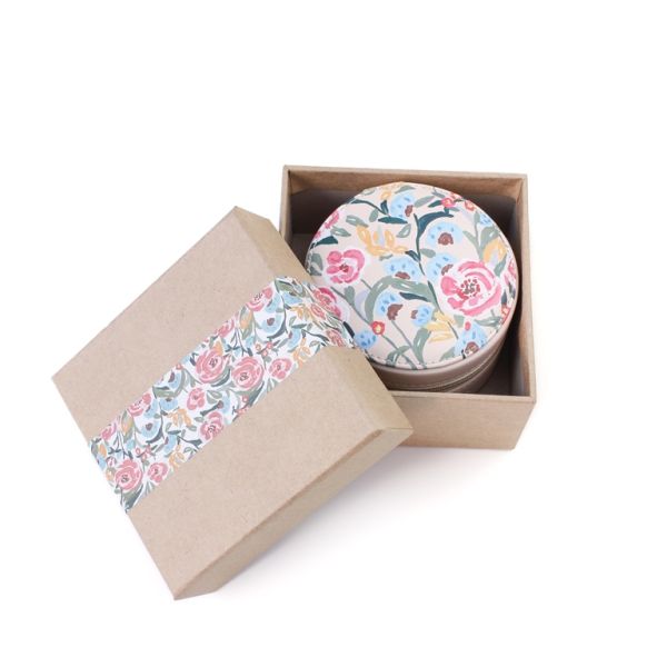 JEWELRY STORAGE BOX - FULL ROUND - SPRING FLOWERS - 10.5x6cm CREAM - PACKAGE 3pcs.