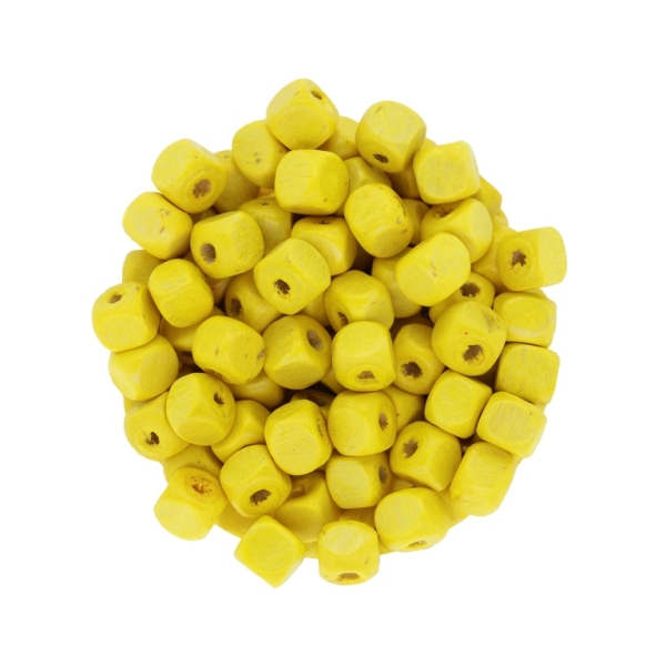 WOODEN BEADS - CUBE SHAPED - 6x6mm YELLOW (LIGHT) - 50g (440pcs.) Hole-2.0mm