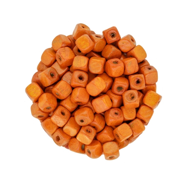 WOODEN BEADS - CUBE SHAPED - 6x6mm ORANGE (DARK) - 50g (440pcs.) Hole-2.0mm