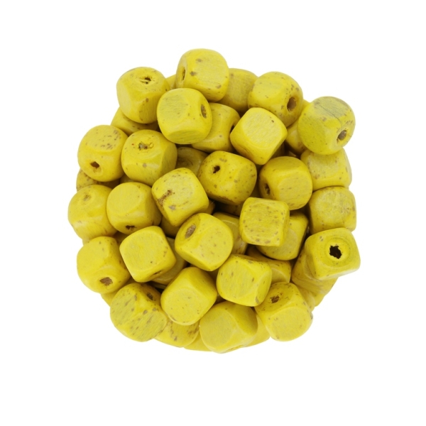 WOODEN BEADS - CUBE SHAPED - 8x8mm YELLOW (LIGHT) - 50g (240pcs.) Hole-3.0mm