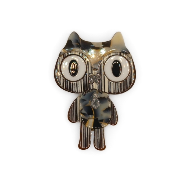 JEWELRY - BROOCH - PLASTIC - CAT B66 - 5x6.9cm NICKEL - 1pc.