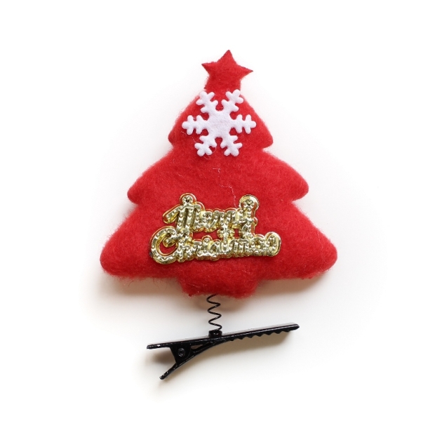 CHRISTMAS DECORATION - HAIR ACCESSORY - HAIR CLIP 02 - CHRISTMAS TREE - RED - 2pcs.