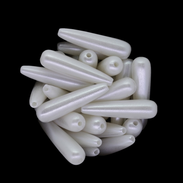 ACRYLIC IMITATION PLASTIC PEARLS - DROP - 30x8mm WHITE 105 - PACKAGE 500g Hole-2.0mm (540pcs.)