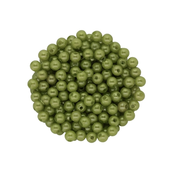 ACRYLIC IMITATION PLASTIC PEARLS - BALL - 5mm GREEN MILITARY (LIGHT) 89 - 50g Hole-1.4mm (919pcs.)