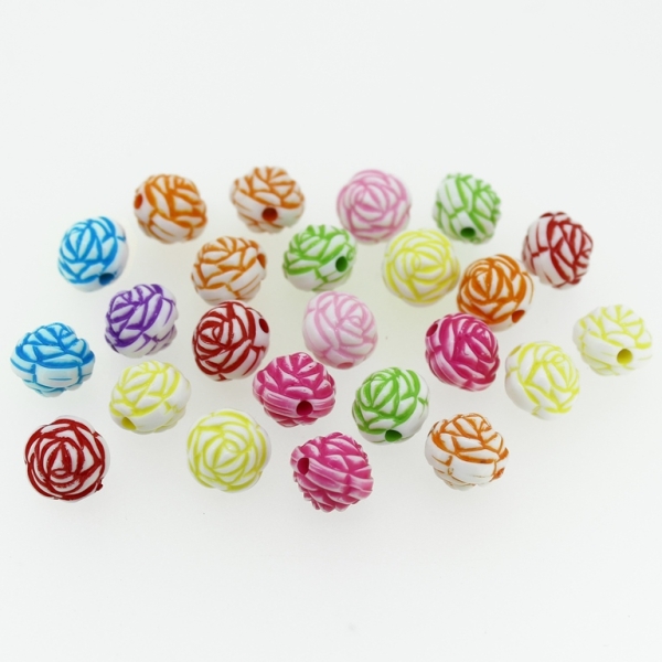 COLOR WASHED PLASTIC BEADS - BALL ROSE - 11mm MIX - 50g Hole-2.2mm (85pcs.)