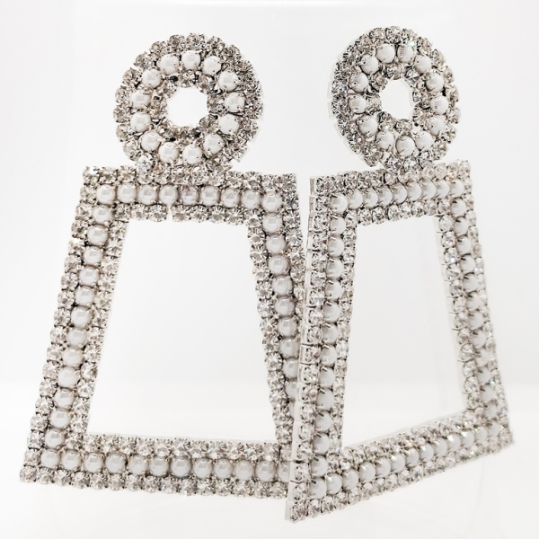 JEWELRY - EARRINGS - SCREW - CHAIN WITH CRYSTALS - E147 - 4.5x7.0cm SILVER - 1 pair