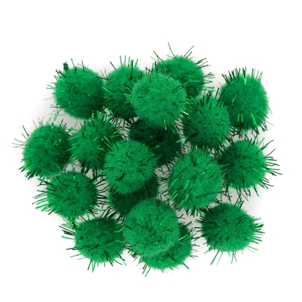 TEXTILE BEADS - POMPON POLYESTER WITH LAME - 12mm GREEN 27 - PACKAGE 500pcs. 