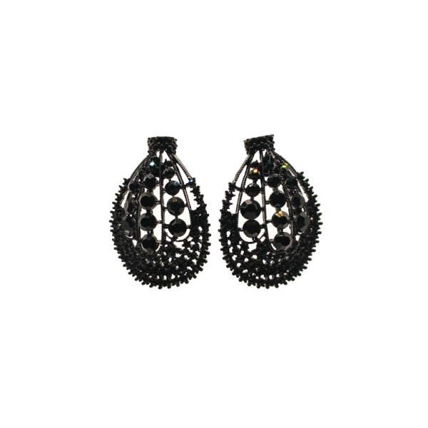 JEWELRY - EARRINGS - SCREW - CRYSTALS - E124 - 3.2x4.0cm BLACK - 1 pair