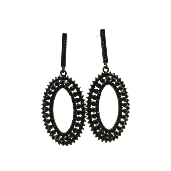 JEWELRY - EARRINGS - SCREW - CRYSTALS - E125 - 3.1x7.7cm BLACK - 1 pair