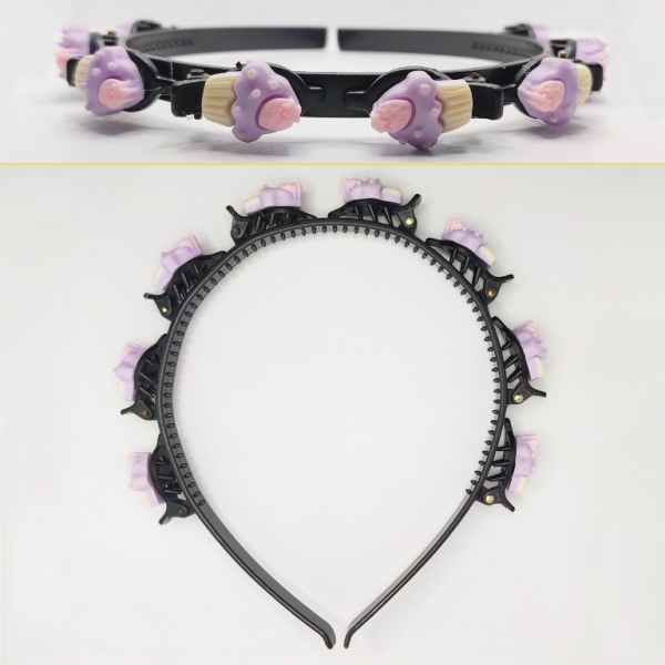 JEWELRY - ACCESSORY FOR HAIR - TIARA WITH HAIR CLIPS - PLASTIC - MUFFIN D014 - BLACK AND PURPLE - PACKAGE 6pcs.