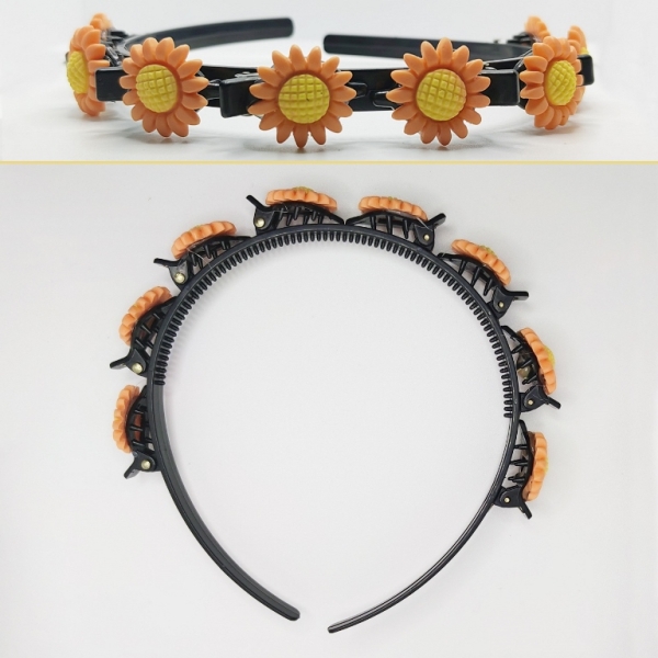 JEWELRY - ACCESSORY FOR HAIR - TIARA WITH HAIR CLIPS - PLASTIC - FLOWER D001 - BLACK AND ORANGE - 1pc.