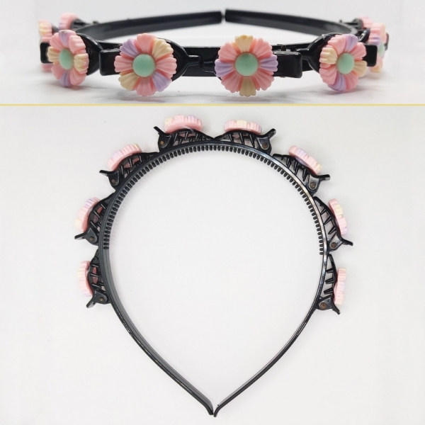 JEWELRY - ACCESSORY FOR HAIR - TIARA WITH HAIR CLIPS - PLASTIC - FLOWER D006 - BLACK AND COLORFUL - PACKAGE 6pcs.