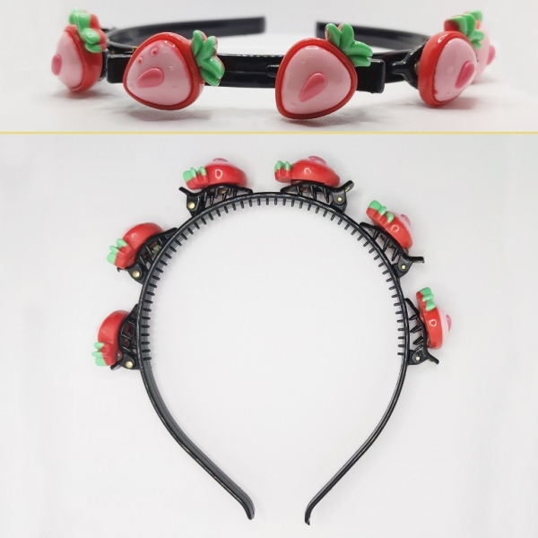 JEWELRY - ACCESSORY FOR HAIR - TIARA WITH HAIR CLIPS - PLASTIC - STRAWBERRY D010 - BLACK AND RED - 1pc.