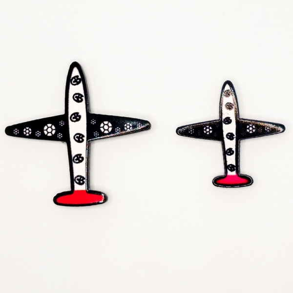 JEWELRY - BROOCH - PLASTIC - PLANES B70 - NICKEL - PACKAGE (6sets)