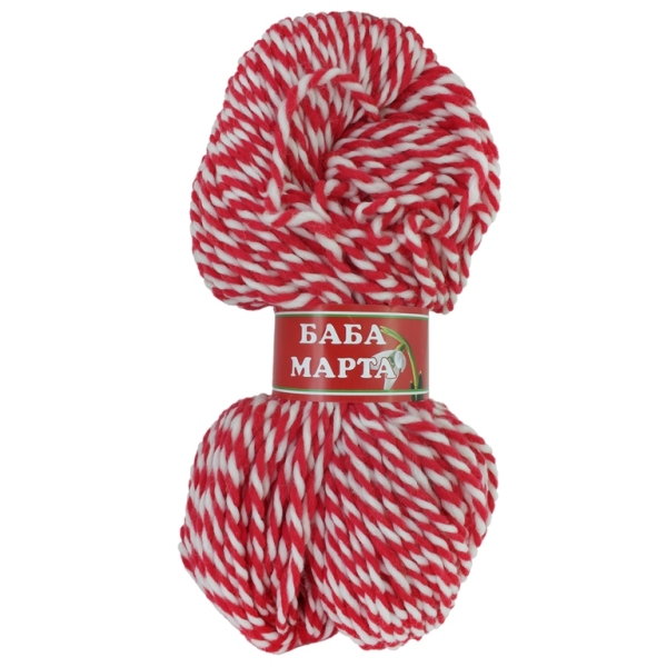 YARN - BABA MARTA LOT - WHITE-RED - 110m - WOOL ACRYLIC - 1 skein