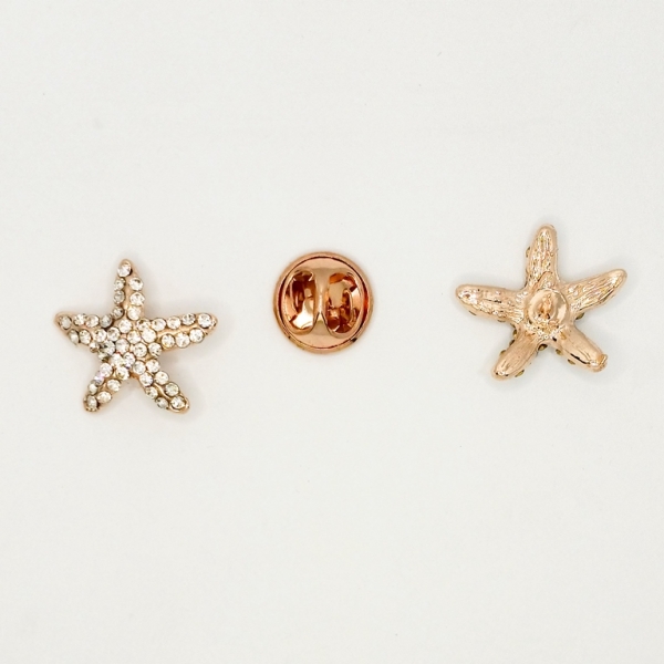 JEWELRY - BROOCH PIN - CRYSTALS - STARFISH B93 - ROSE GOLD - PACKAGE 6pcs.