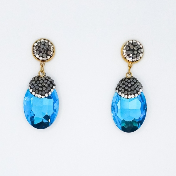 JEWELRY - EARRINGS - SCREW - CHAIN WITH CRYSTALS - ELLIPSE E151 - 1.8x4.7cm GOLD AND BLUE (LIGHT) - 1 pair