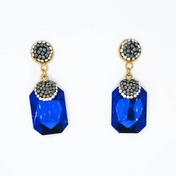 JEWELRY - EARRINGS - SCREW - CHAIN WITH CRYSTALS - RECTANGLE E161 - 1.9x4.8cm GOLD AND BLUE - 1 pair