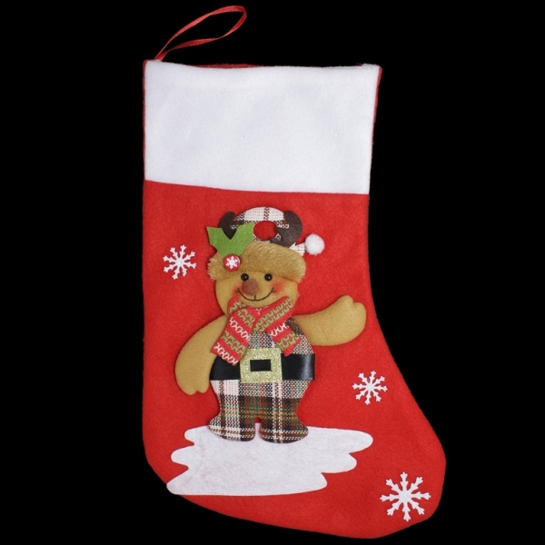 CHRISTMAS DECORATION - SOCK FELT - MODEL 05 - 23x36cm RED AND BROWN - 1pc.